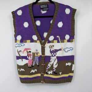 Vintage 80s Berek Ladies Vintage Golf Hand Knit Sweater Vest Cardigan M L 3d Gr